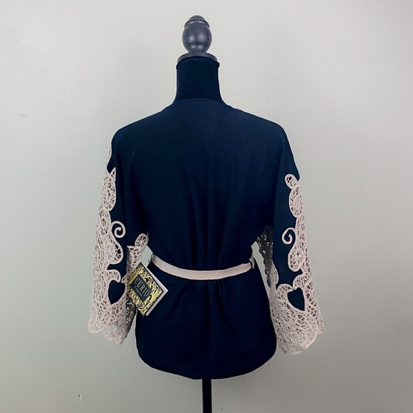 Anthro Style CURIO at Faena Bazaar Women's Lace Flared Boho Sleeve Wrap Sweater - Picture 2 of 14